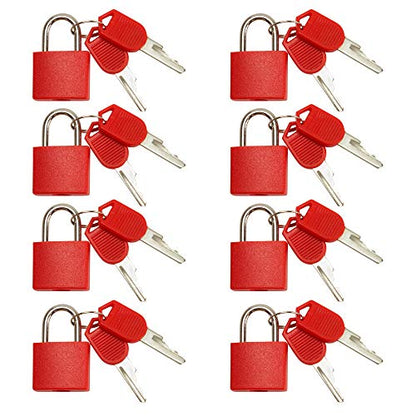 VIP - 8 Pc Metal Padlock Solid Brass Luggage, Backpack, Diary, Jewelry Box, Crafts, School Teaching Lock with Key and Durable Cover (Small, Red) - color: Red, size: Small