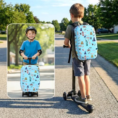 4-in-1 Detachable Scooter Luggage for Kids, Foldable Ride-On Suitcase - color: Blue