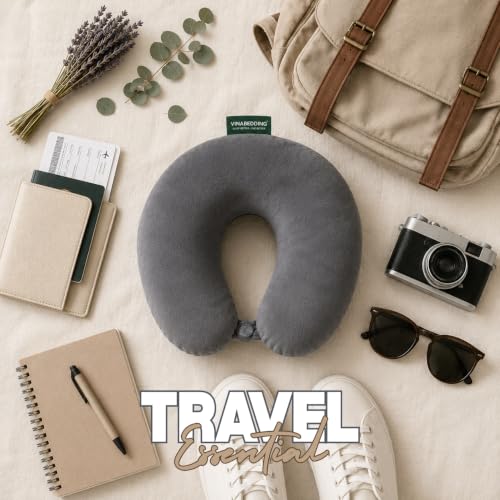 Vinahug Travel Neck Pillow, Natural Latex, Soft Velvet Cover
