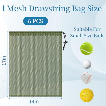 6 Pack Mesh Drawstring Bags with Lock, 14x17 for Gym, Beach, Laundry - color: Green