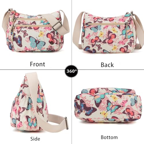 Crossbody Bags for Women Waterproof Nylon Shoulder Bag Roomy Multiple Pockets Messenger Purses Handbags - color: Butterfly Print