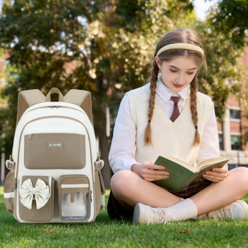 Backpack for Girls, Cute Girls Backpack with Lunch Bag Pencil Case - color: Brown