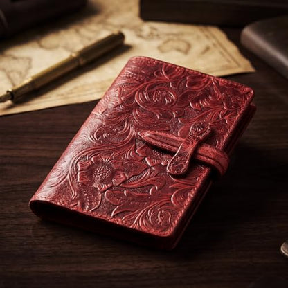 Genuine Leather Passport Holder Travel Bifold Wallet | For Men And Women Slim RFID Blocking Red - color: Red