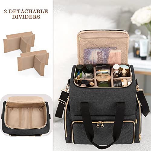 LUXJA Large Travel Makeup Bag with 3 Removable Makeup Cases, Black - color: Black