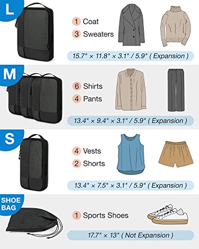 BAGSMART Compression Packing Cubes for Travel, 6 Set - color: 04-Black, size: 6 Set