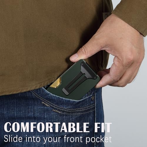 Minimalist Slim Wallet for Men,RFID Blocking Metal Wallet,Aluminum Credit Card Holder & Money Clip 12-15 Cards,Slim Rfid Front Pocket Mens Wallet - color: A1 Matte Green