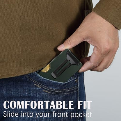 Minimalist Slim Wallet for Men,RFID Blocking Metal Wallet,Aluminum Credit Card Holder & Money Clip 12-15 Cards,Slim Rfid Front Pocket Mens Wallet - color: A1 Matte Green