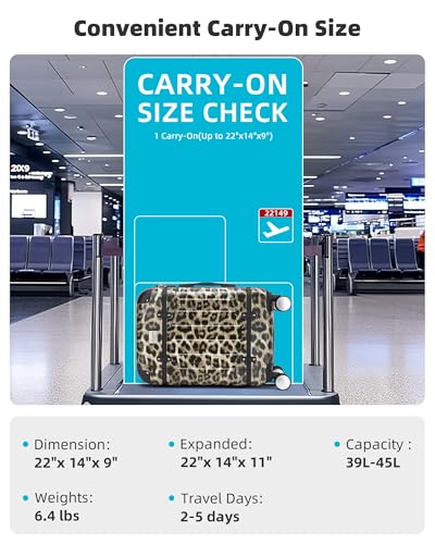 LARVENDER Expandable Carry on Luggage Sets 3 Piece Suitcases Set, Cheetah - color: Cheetah-20BP, size: 3 piece set(BP/TB/20)
