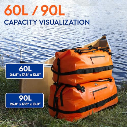 Haimont IPX7 Waterproof Roll-Top Dry Duffel Backpack Bag - color: Orange, size: 60L
