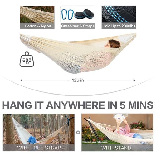PNAEUT Handwoven Rope Mayan Hammock for Outside, 600 lbs Capacity - color: Nature, size: X-Large