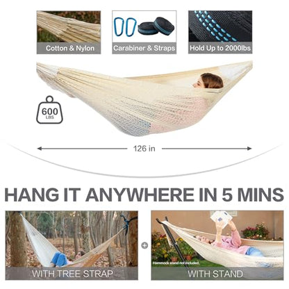 PNAEUT Handwoven Rope Mayan Hammock for Outside, 600 lbs Capacity - color: Nature, size: X-Large