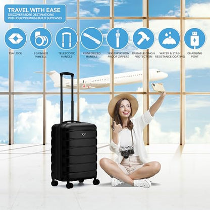 Flight Knight 24x16x10 Expandable Carry On Suitcase Hardside TSA Lock USB C Lightweight Luggage Silent Double Spinner Wheels Maximum Overhead Carry-On Bag For Virgin South West Approved Black - color: Black, size: 24x16x10"