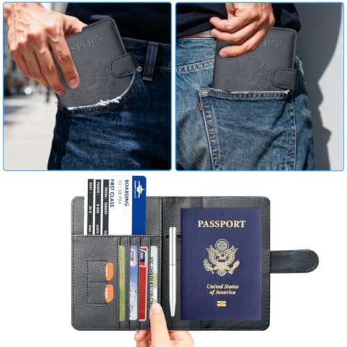 Passport Holder Cover, ACdream Protective Premium Leather RFID Blocking Wallet Travel Case for Passport/Credit Card/Air Ticket, - color: *Black*
