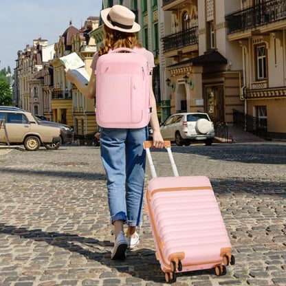 UKEIN Luggage Sets 3 Piece, 24in Checked Luggage With Travel Backpack | Large Checked-in Suitcase Set with Wheels, PC Durable Hardside with TSA Lock, YKK Zippers, Large Capacity For Travel - color: Pink, size: 3 piece set (24inch)