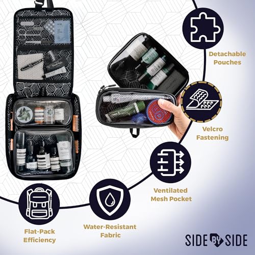 SIDE BY SIDE Hanging Toiletry Bag for Men, Travel Dopp Kit & Shaving Kit