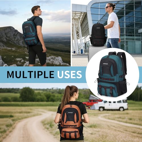 Hiking Daypack Camping Expandable Travel Backpack Men Women 40L - color: Turquoise&black, size: Medium