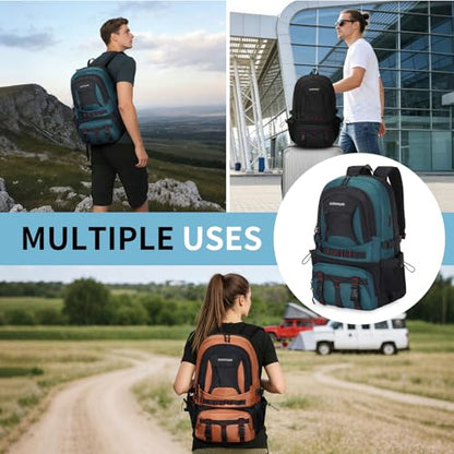 Hiking Daypack Camping Expandable Travel Backpack Men Women 40L - color: Turquoise&black, size: Medium