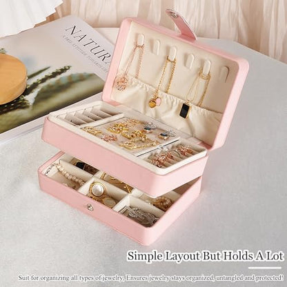 Travel Jewelry Case, 2-Layer Large Jewelry Organizer Box, Pink, PU Leather - color: Pink-P, size: Large-2 Layer