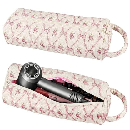 Bow Floral Hair Tools Bag Compatible with Dyson Airwrap Shark FlexStyle - color: Bow & Floral Print