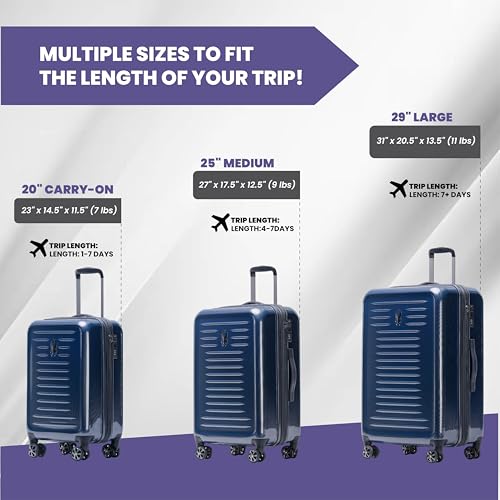 Spyder Rails Expandable Hardside Upright Suitcase with 360° Spinner Wheels, TSA Approved Lock (Navy, Medium Checked) - color: Navy, size: Medium Checked
