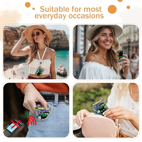 Yonlevres Cat Credit Card Holder Slim RFID Wallet Women Small Travel Cute - color: Cat Flower Green