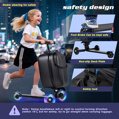 smilesun Foldable Ride On Scooter Suitcase with Front Opening, Lightweight Carry On Scooter Luggage for Adults, Teens & Kids（Black 20-inch） - color: Black