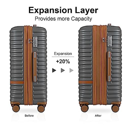 Joyway Carry on 20Inch &24 Inch Checked Luggage Set, 2-Piece Expandable Suitecase Set with Spinner Wheel, Hard Shell Suitcase with TSA Lock(Grey) - color: Grey brown, size: 5 Piece Set (20/24 Inch)