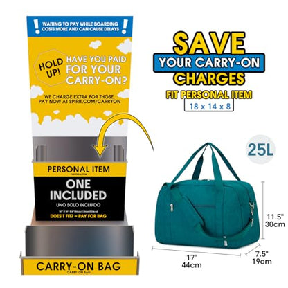 Narwey Carry on Duffle Bag Underseat for Airplane, Personal Item Travel Bag - color: Teal, size: Small without laptop compartment