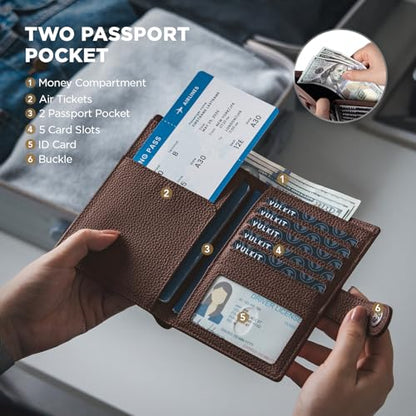 VULKIT Dual Passport Wallet for RFID 2 Passports Holder - color: Espresso No Slot