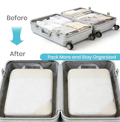 Compression Travel Packing Cubes with White Mesh, Grey, 10Pcs - color: Grey, size: Set of 10