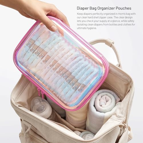 Clear Hard Shell Zipper Organizer Cases, 2 Pack, Iridescent - color: Pink Iridescent