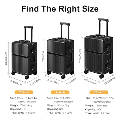 2-Piece Hardshell Zipperless Luggage Set, 20/26" Aluminum Frame Hardshell Spinner Luggage, Airline Approved Carry-On Luggage, TSA Lock, 360° Quiet Wheels With Cup Holder (Black) - color: Black