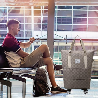 Expandable Foldable Duffel Bag Suitcases,Detachable Rolling Wheels,Rolling Duffle Bag with Wheels,Suitcase with Wheel,Carry on Luggage,Gift for Men Women Lightweight Suitcases (Khaki) - color: Khaki