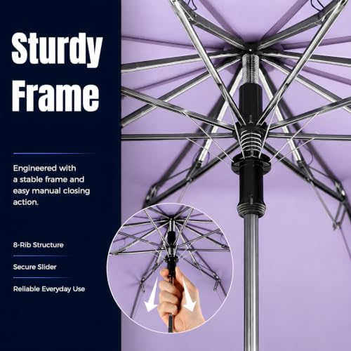 Collapsible Windproof Umbrella Travel - 42inch Auto Open & Manual Close - color: 03.Lilac