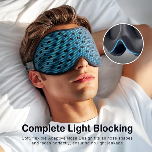LitBear Breathable Sleep Mask, 3D Eye Mask Sleep for Side Sleeper Women Men - color: Blue