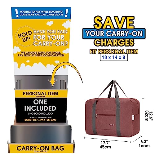 Narway Personal Item Travel Bag, Foldable Carry on Duffle Bag for Women Men - color: AA-Thick Jujube Red