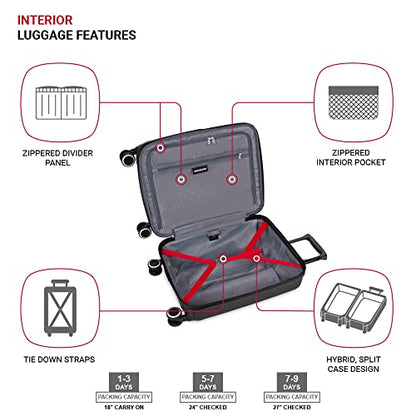 SwissGear Duet Expandable Luggage Set, 3-Piece Hardside Luggage Set with Spinner Wheels - color: Black/White, size: 3-Piece Set (19/24/28)