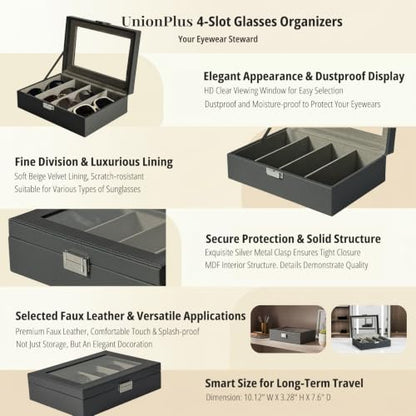 UnionPlus Vegan Leather Multi-Slots Sunglasses Eyeglasses Organizer - color: Taiga Dark Grey, size: 4-Slots