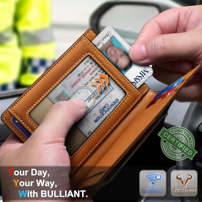 BULLIANT Magnetic Slim Leather Pocket Wallet Money Clip For Men 12Cards - color: Coffee7740