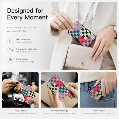 Credit Card Holder Multicolor Checker Mini Aluminum Wallet - color: Multicolor Checker