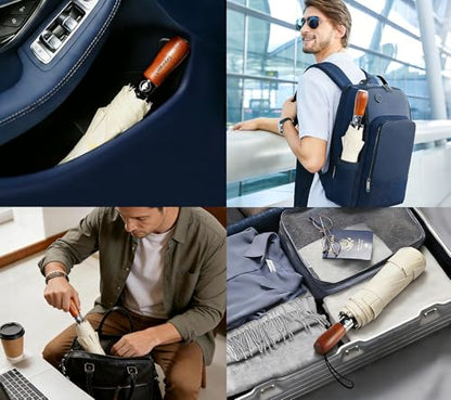 Windproof Golf Umbrella Large 54 Inch Folding Auto Open Close Wood Handle - color: 13.Beige