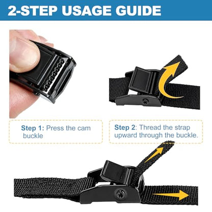 Adjustable Cam Buckle Lashing Straps, Tie Down Straps, 4 Pack, Black - size: S1 (0.78"x60")