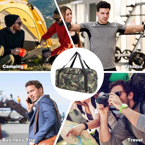 HOLYLUCK Foldable Travel Duffel Bag Luggage Great for Gym -55L, Green Camo - color: Green Camo, size: 55L