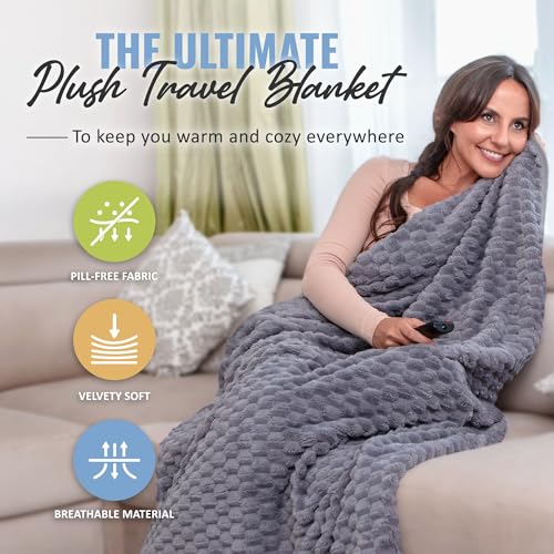 BOACAY Packable Travel Blanket for Airplane, Car - Compact Office Blanket - Portable Pillow for Adults, Kids with Case, Luggage Sleeve, Backpack Clip - color: Gray