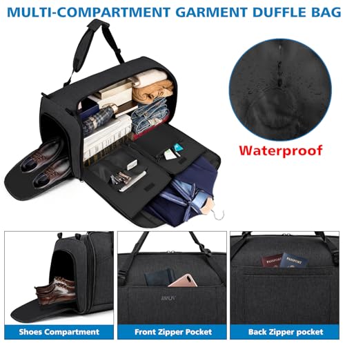 Convertible Garment Bag for Travel, 4-in-1 Backpack for Women Men, 3pcs 50L - color: C-Black