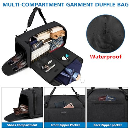 Convertible Garment Bag for Travel, 4-in-1 Backpack for Women Men, 3pcs 50L - color: C-Black