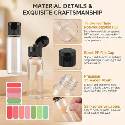 12Pcs 20ml Clear Plastic Flip Cap Toiletry Bottles with Stickers - color: B, size: 20ML/0.7oz