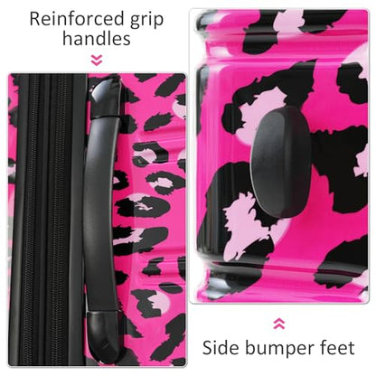 Merax Luggage Sets 3 Piece,Suitcase Set with Spinner Wheels 20/24/28 INCH | Hardside PC Expandable Lightweight Leopard Suitcase with Carry on Luggage,Leopard Hot Pink - color: Leopard Hot Pink, style: Luggage-20/24/28