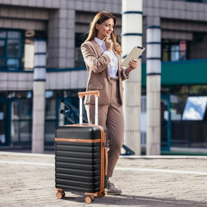 Luggage Sets 7 Piece,Hardside Large Checked Suitcase with Backpack Set - color: Black, size: 7-Piece Sets