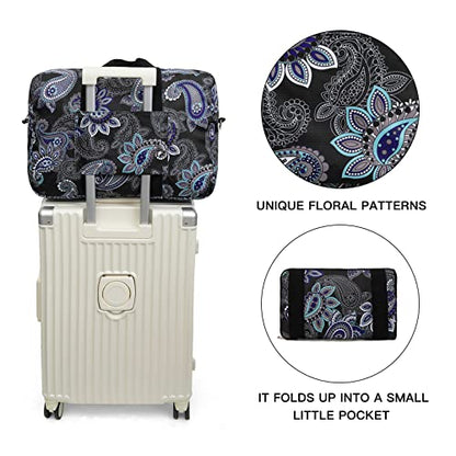 Foldable Travel Duffel Bag, Medium Women's Weekender and Overnight bag carry on Luggage bag for Women - color: Black Paisley